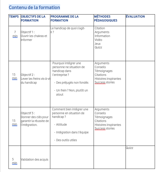 CONTENU DE LA FORMATON