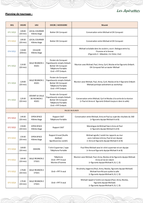 PROGRAMME TOURNAGE